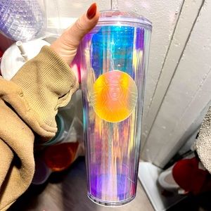 Iridescent Starbucks cups with dome lid